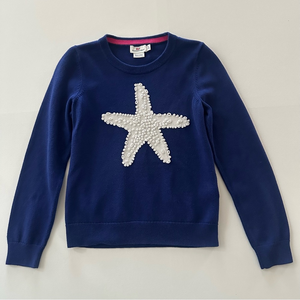 Vineyard Vines Girls 7-8 Navy Blue Sweater Starfish